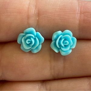 Dainty Blue Rose Stud Earrings